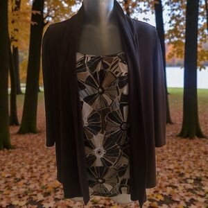 Brown Blouse with Attached Floral Pattern Front Size Medium